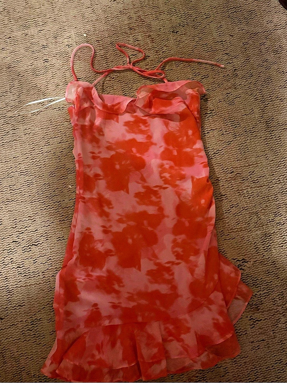 Princess Polly Abstract Mini Dress Orange & Pink Size Medium